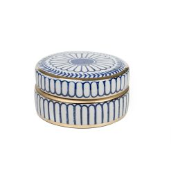 Caixa Decorativa Azul Branco Porcelana 15 x 7 x 15 cm