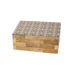 Caixa Decorativa Castanho Bege Resina Madeira MDF 18 x 8 x 13 cm