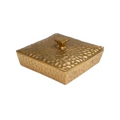 Caixa Decorativa Dourado Alumínio Martelado 18 x 9 x 18 cm