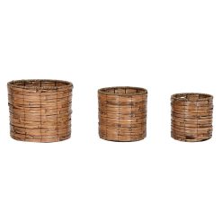 Conjunto de vasos Castanho Metal Rotim Tropical 31 x 31 x 27 cm