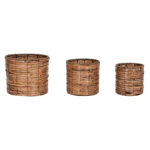 Conjunto de vasos Castanho Metal Rotim Tropical 31 x 31 x 27 cm