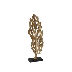 Escultura Preto Dourado Alumínio Madeira MDF 32 x 89 x 14 cm Folha de planta