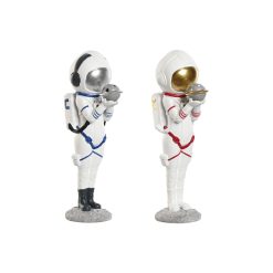 Figura Decorativa Azul Branco Vermelho Dourado Mulher Astronauta 11 x 7 x 25 cm (2 Unidades)