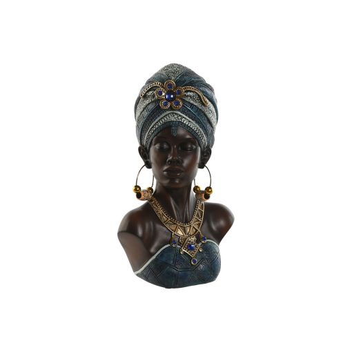 Figura Decorativa Azul Preto Dourado Africana 15 x 11 x 25 cm