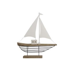 Figura Decorativa Branco Natural Veleiro Marinheiro Acabamento envelhecido 54 x 15 x 61