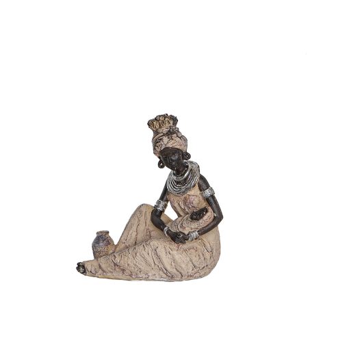 Figura Decorativa Castanho Natural Africana 18 x 19 x 10 cm