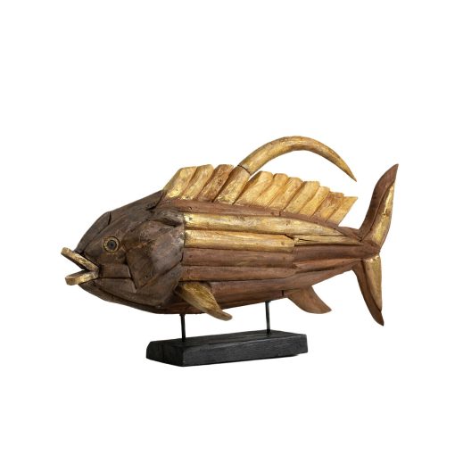 Figura Decorativa Dourado Madeira Peixe 80 x 50 x 20 cm