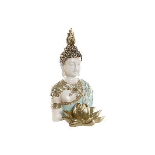 Figura Decorativa Turquesa Dourado Buda Oriental 12 x 12 x 22 cm