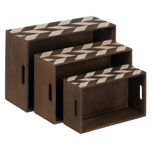 Jogo de Caixas Decorativas Castanho Natural Madeira de paulónia 44 x 31 x 18 cm (3 Peças) - Image 6