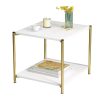 Mesa de apoio Branco Dourado Metal Madeira MDF 40 x 43 x 40 cm