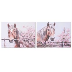 Pintura Bege Cor de Rosa Tela Madeira MDF Cavalo Shabby Chic 80 x 2