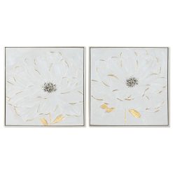 Pintura Branco Dourado poliestireno Tela Flor Shabby Chic 62 x 4