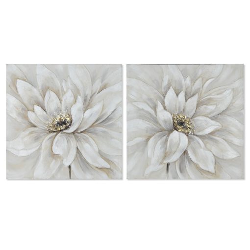 Pintura Branco Tela Madeira MDF Flor Romântico 80 x 3 x 80 cm (2 Unidades)