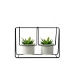 Plantador Branco Preto Metal Cerâmica Baloiço 25 x 17 x 12 cm Duplo