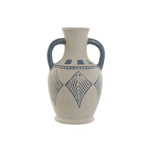 Vaso Azul Bege Cerâmica Mediterrâneo 15 x 15 x 25 cm