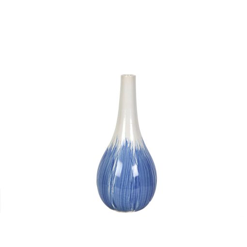 Vaso Azul Branco Cerâmica 18 x 40 x 18 cm