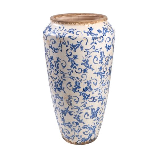 Vaso Azul Branco Porcelana 21 x 37 x 21 cm Com pegas