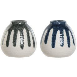 Vaso Azul Branco Verde Cinzento Cerâmica Mediterrâneo 18 x 18 x 18 cm (2 Unidades)