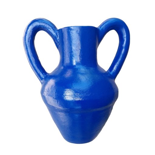 Vaso Azul Cobalto Cerâmica 28 x 35 x 22 cm Com pegas