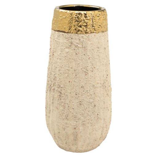 Vaso Bege Dourado Porcelana 14 x 30 x 14 cm