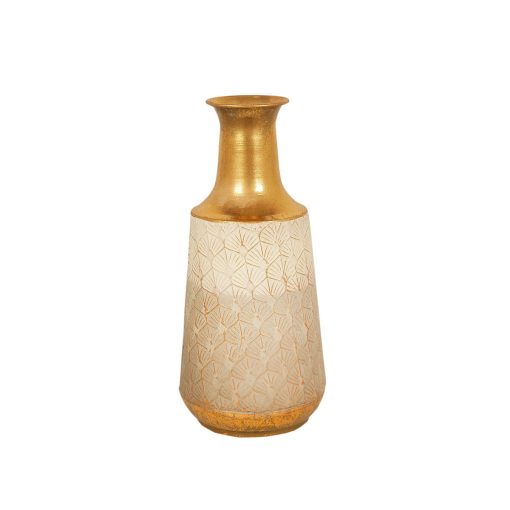 Vaso Branco Dourado Metal 17 x 37 x 17 cm