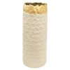 Vaso Branco Dourado Porcelana 14 x 35 x 14 cm