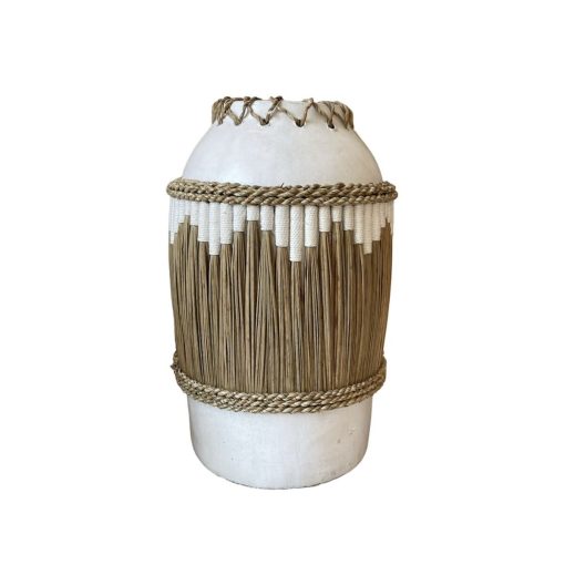 Vaso Branco Natural Cerâmica Fibra natural 27 x 40 x 27 cm