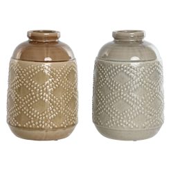 Vaso Castanho Cinzento Cerâmica Oriental Losangos 19 x 19 x 27 cm (2 Unidades)