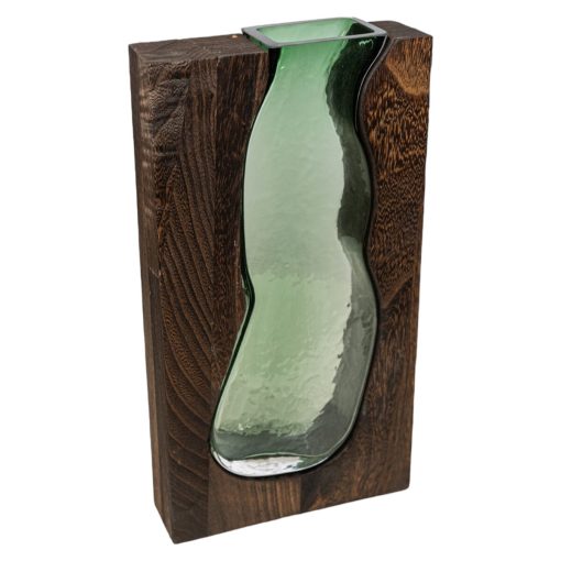 Vaso Castanho Verde Madeira Vidro 18 x 32 x 6 cm