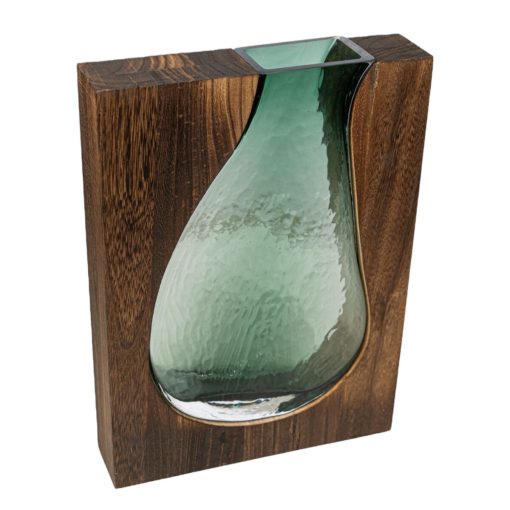 Vaso Castanho Verde Madeira Vidro 22 x 30 x 6 cm