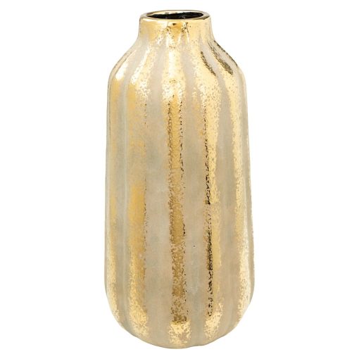 Vaso Dourado Porcelana Riscas 17 x 35 x 17 cm