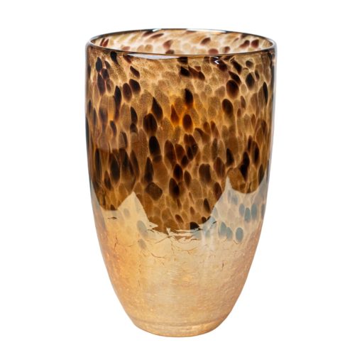 Vaso Preto Dourado Vidro Leopardo 18 x 28 x 18 cm