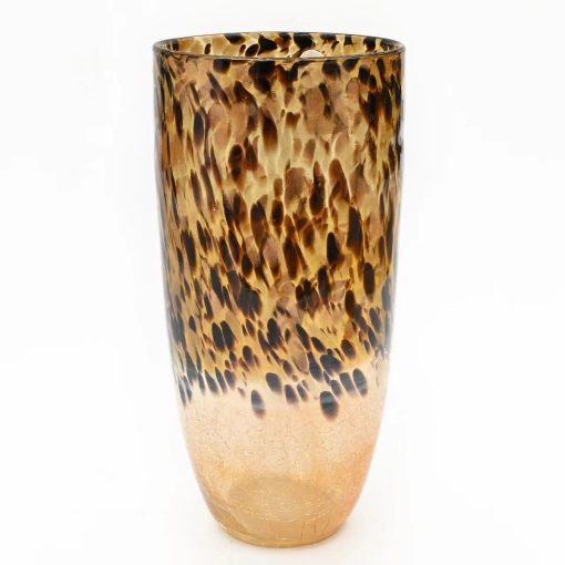 Vaso Preto Dourado Vidro Leopardo 18 x 37 x 18 cm