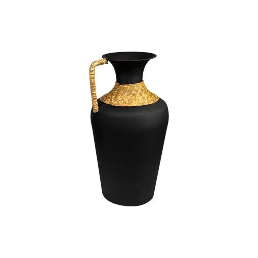 Vaso Preto Metal vime 25 x 47 x 25 cm Com pega