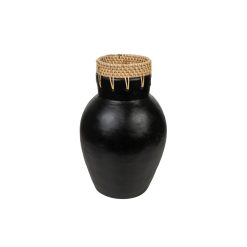 Vaso Preto Natural Cerâmica Rotim 16 x 30 x 16 cm