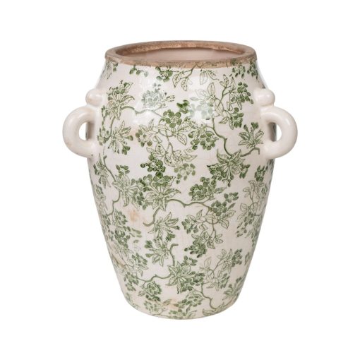 Vaso Verde Bege Porcelana 19 x 23 x 19 cm Com pegas