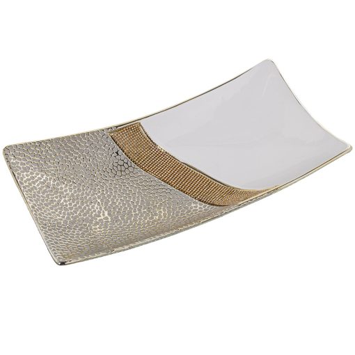 Centro de mesa Branco Dourado Prateado Cerâmica 9 x 37 x 18 cm