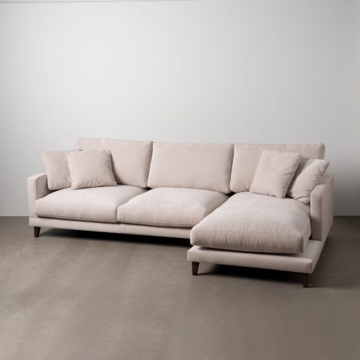 Chaise Longue Sofá Direita Creme Tecido 290 X 160 X 95 Cm