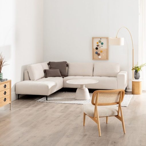 Chaise Longue Sofá Esquerda Creme 266 X 222 X 80 Cm