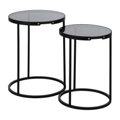 Conjunto de 2 Mesa de Apoios Preto Metal-Cristal 46 X 46 X 60 Cm