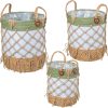 Conjunto de Cestos 03788 Branco Verde vime Rotim Fibra natural (3 Unidades)