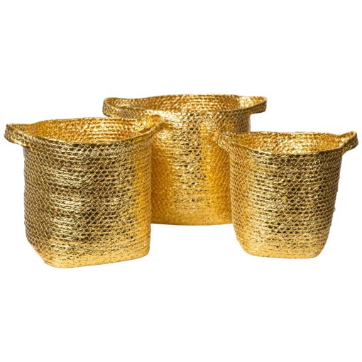 Conjunto de Cestos Dourado Fibra natural 43 x 43 x 43 cm 3 Peças