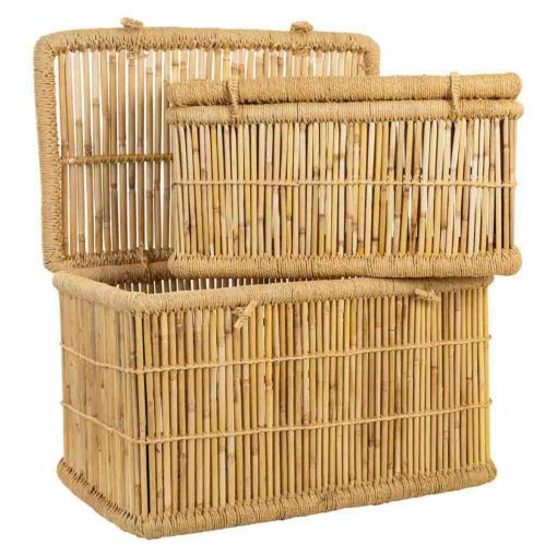 Conjunto de Cestos Natural Bambu Corda 52 x 40 x 70 cm 62 x 42 x 32 cm 2 Peças