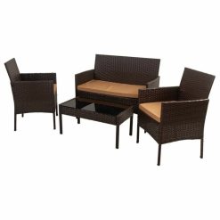 Conjunto de Mesa com 2 Poltronas Castanho 4 Peças