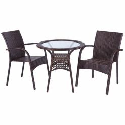 Conjunto de mesa com 2 cadeiras Castanho