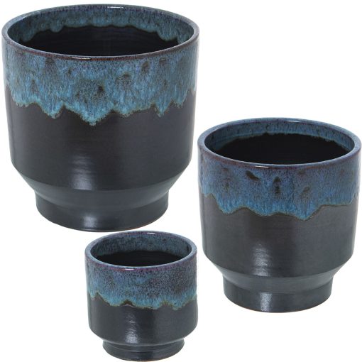 Conjunto de vasos Azul Preto Cerâmica (3 Peças)