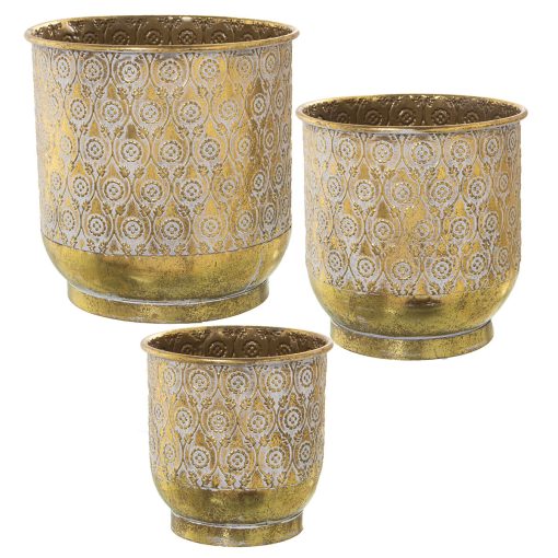 Conjunto de vasos Branco Dourado Metal (3 Peças)