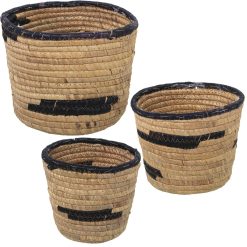 Conjunto de vasos Castanho Rotim Fibra natural 3 Peças