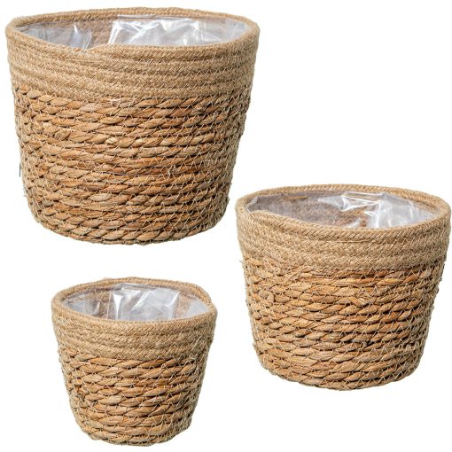 Conjunto de vasos Castanho Rotim Fibra natural 3 Peças