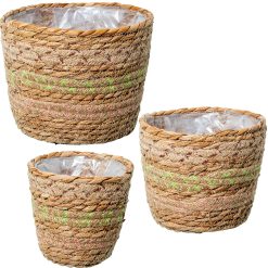 Conjunto de vasos Castanho Rotim Fibra natural 3 Peças